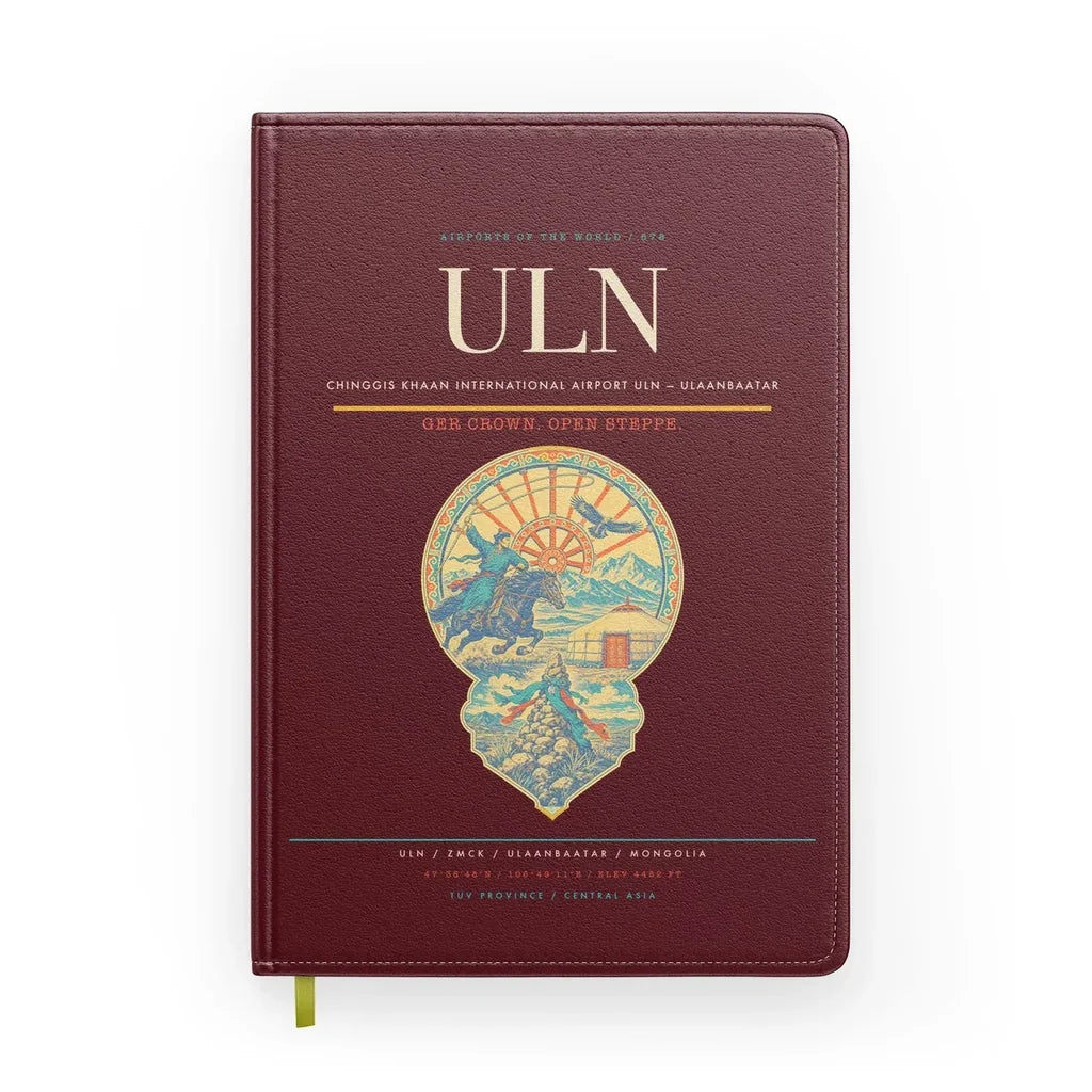 Chinggis Khaan International Airport (ULN) design on dark red notebook