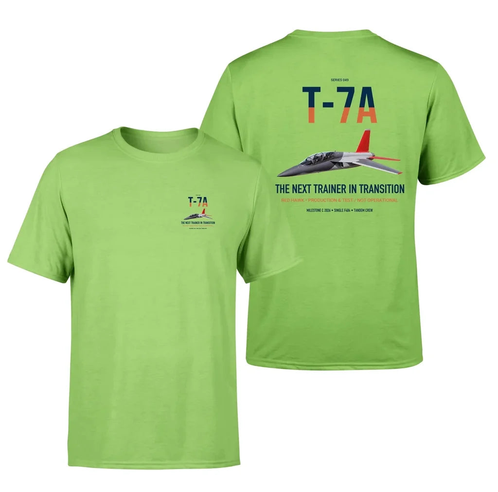 T-7A Red Hawk design on light green double-side t-shirt, double-side print