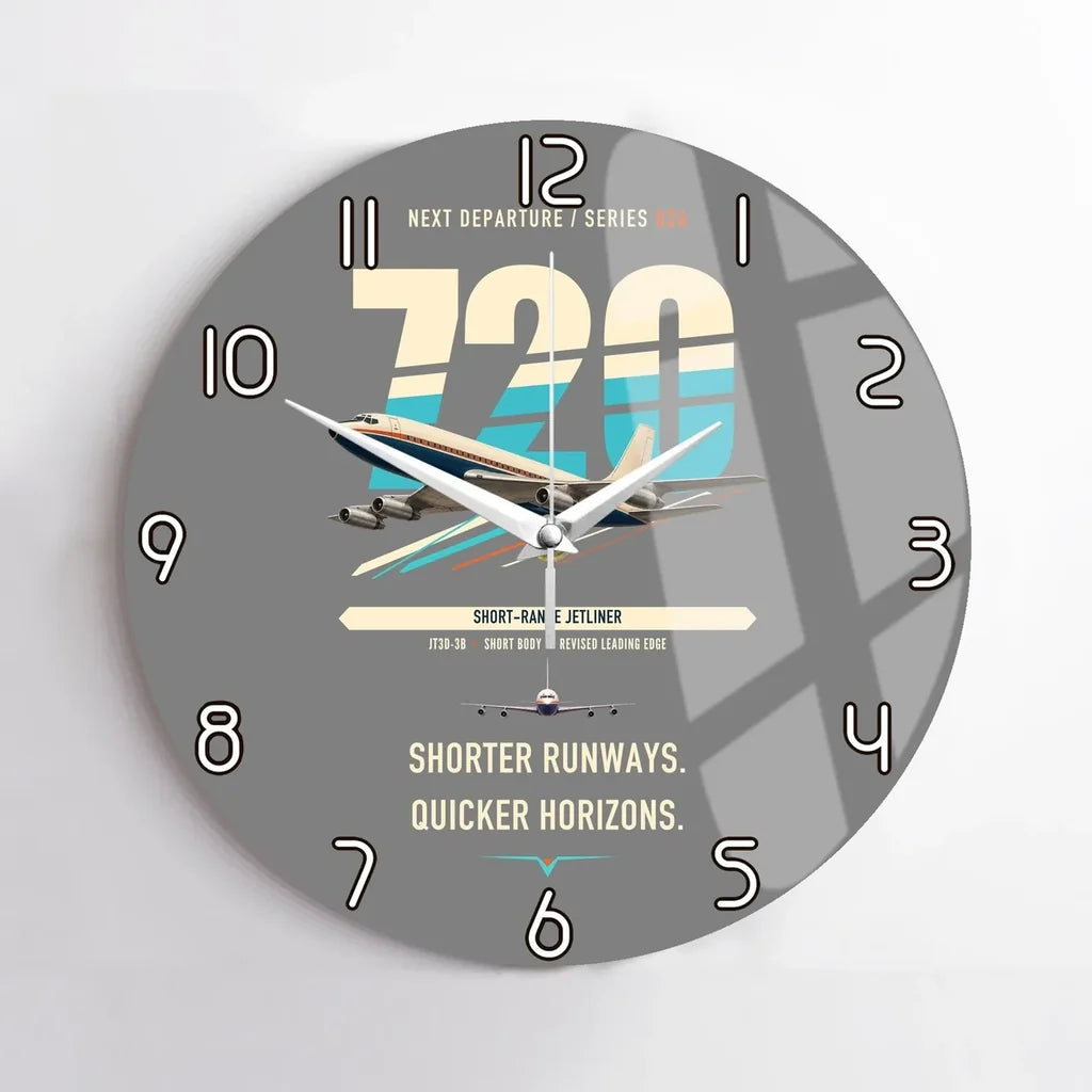 Boeing 720B design on gray no frame wall clock
