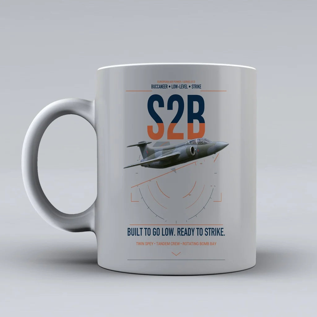Blackburn Buccaneer S2B design on light gray ceramic mug, double-side print