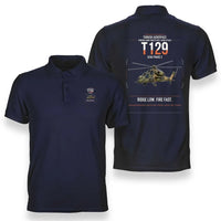 Thumbnail for Turkish Aerospace T129 ATAK Phase 2 design on navy blue double-side polo t-shirt, double-side print