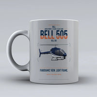 Thumbnail for Bell 505 design on light gray ceramic mug, double-side print