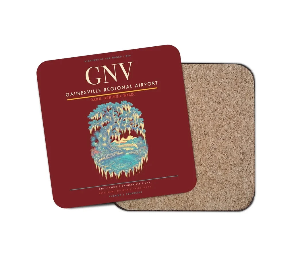 Gainesville Regional Airport (GNV) design on dark red 1 piece coaster