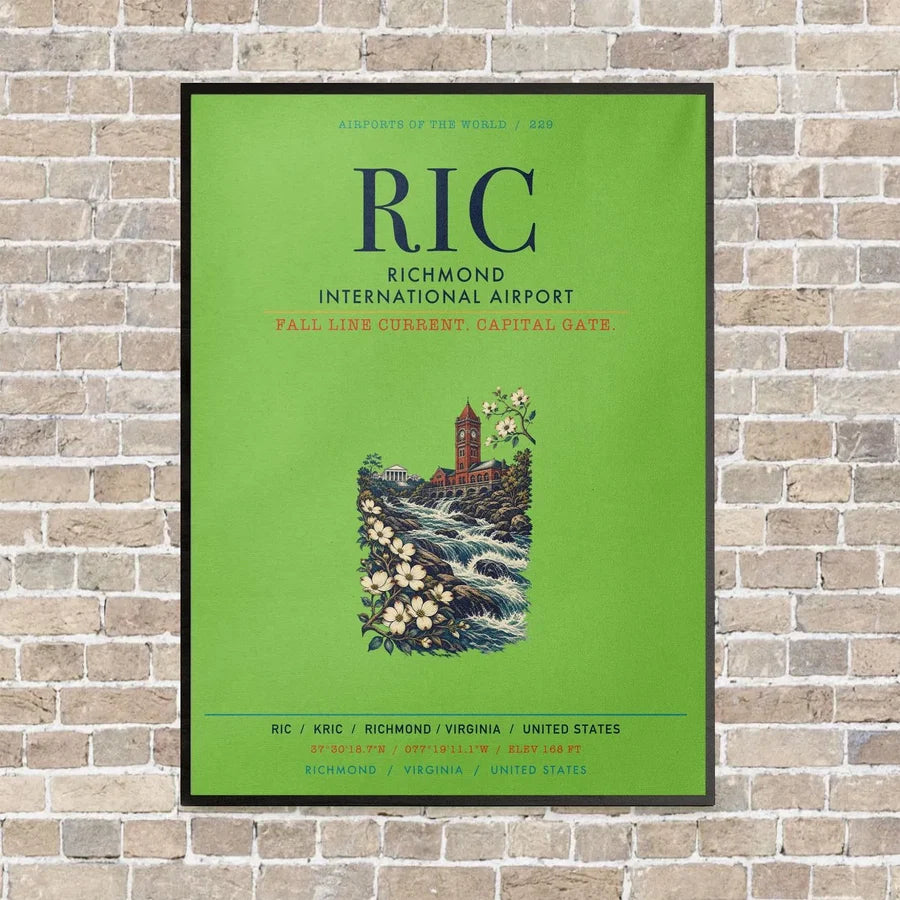 Richmond International Airport RIC vertical canvas print - framed - light green background