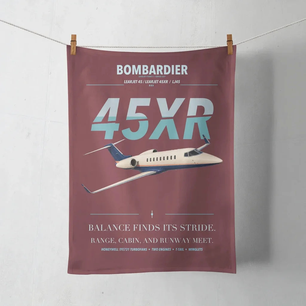 Bombardier Learjet 45XR design on dark red towel