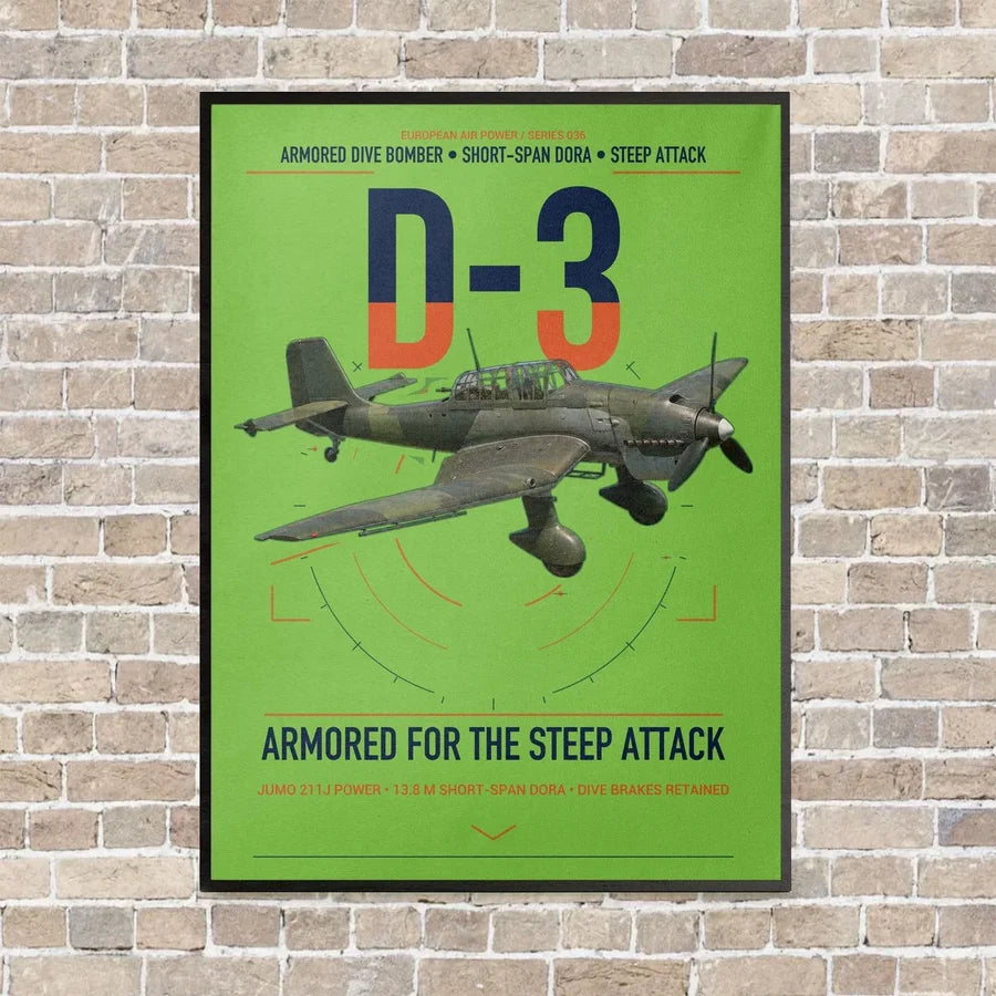 Junkers Ju 87D-3 vertical canvas print - framed - light green background