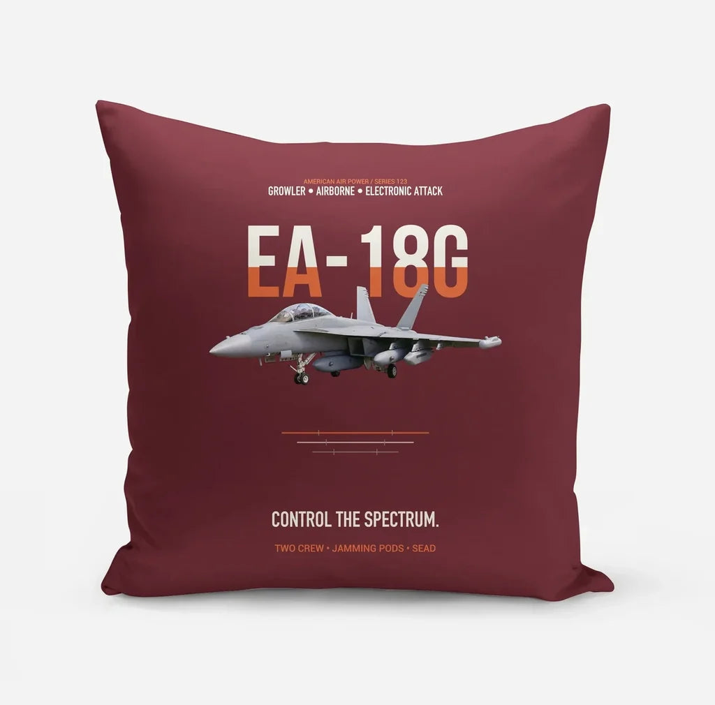 EA-18G Growler Control The Spectrum design on dark red pillow