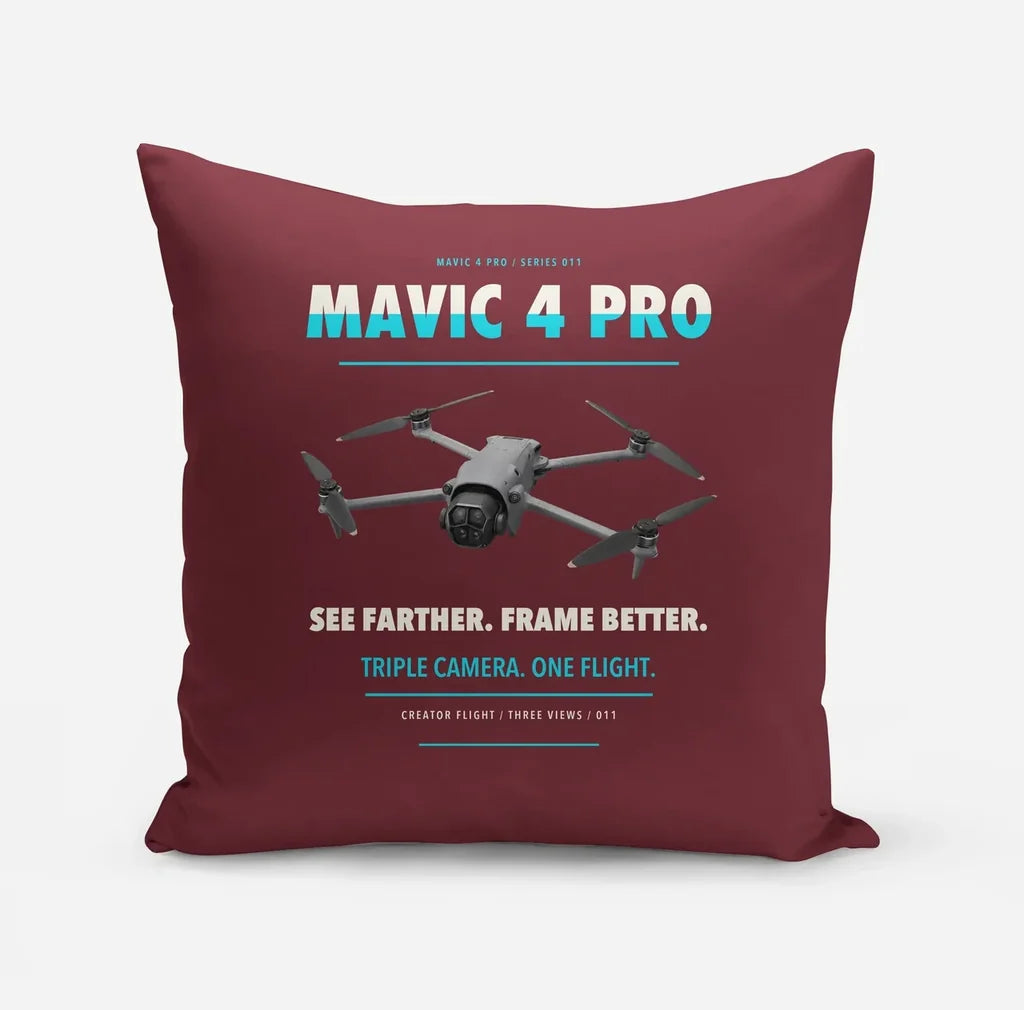 DJI Mavic 4 Pro design on dark red pillow