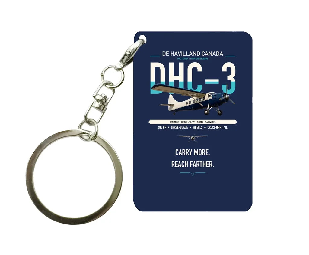 DHC-3 Otter design on navy blue designed key chain, double-side print