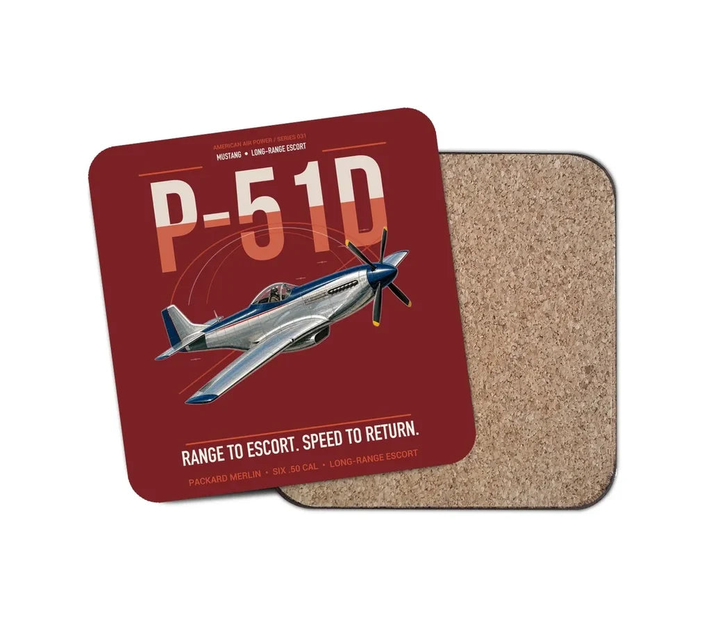 P-51D Mustang design on dark red 1 piece coaster