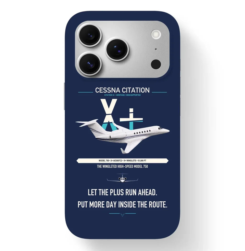 Cessna Citation X+ design on navy blue magsafe iphone case, for iPhone 17 Pro