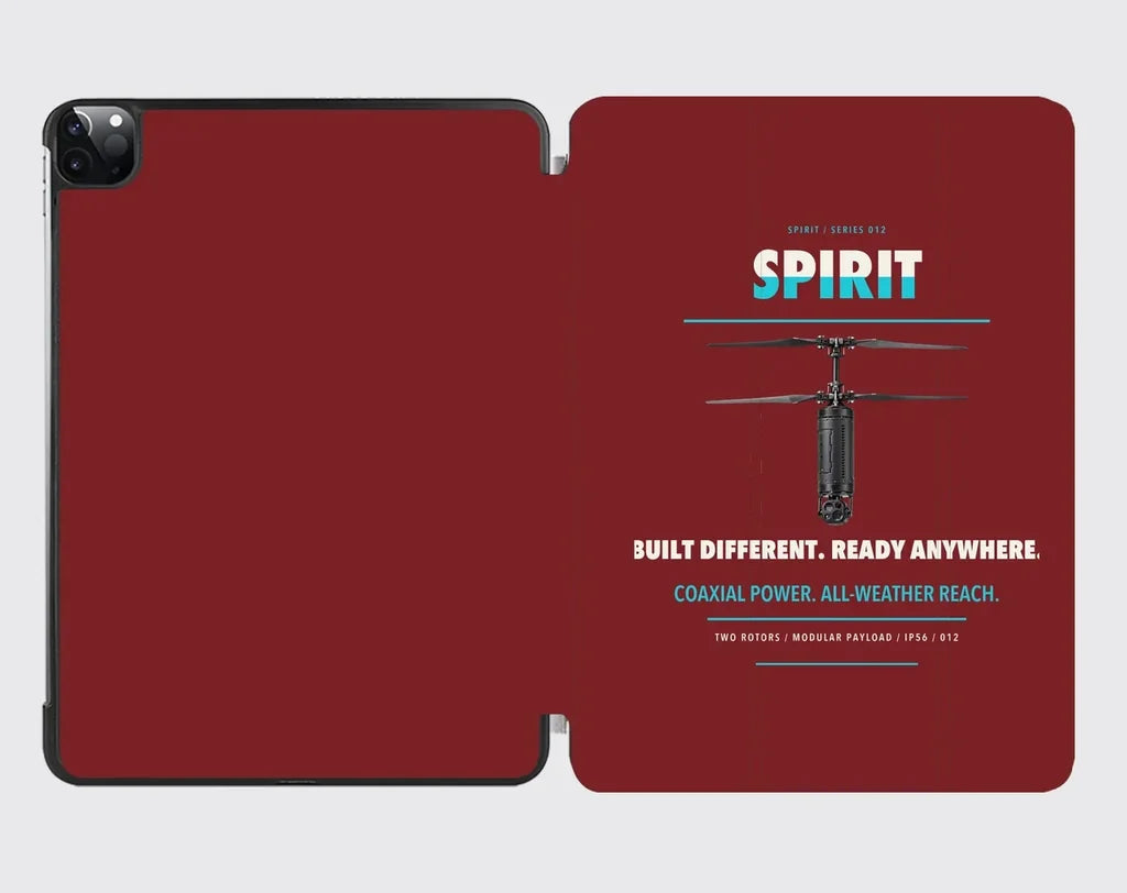 Ascent AeroSystems Spirit design on dark red ipad tablet case