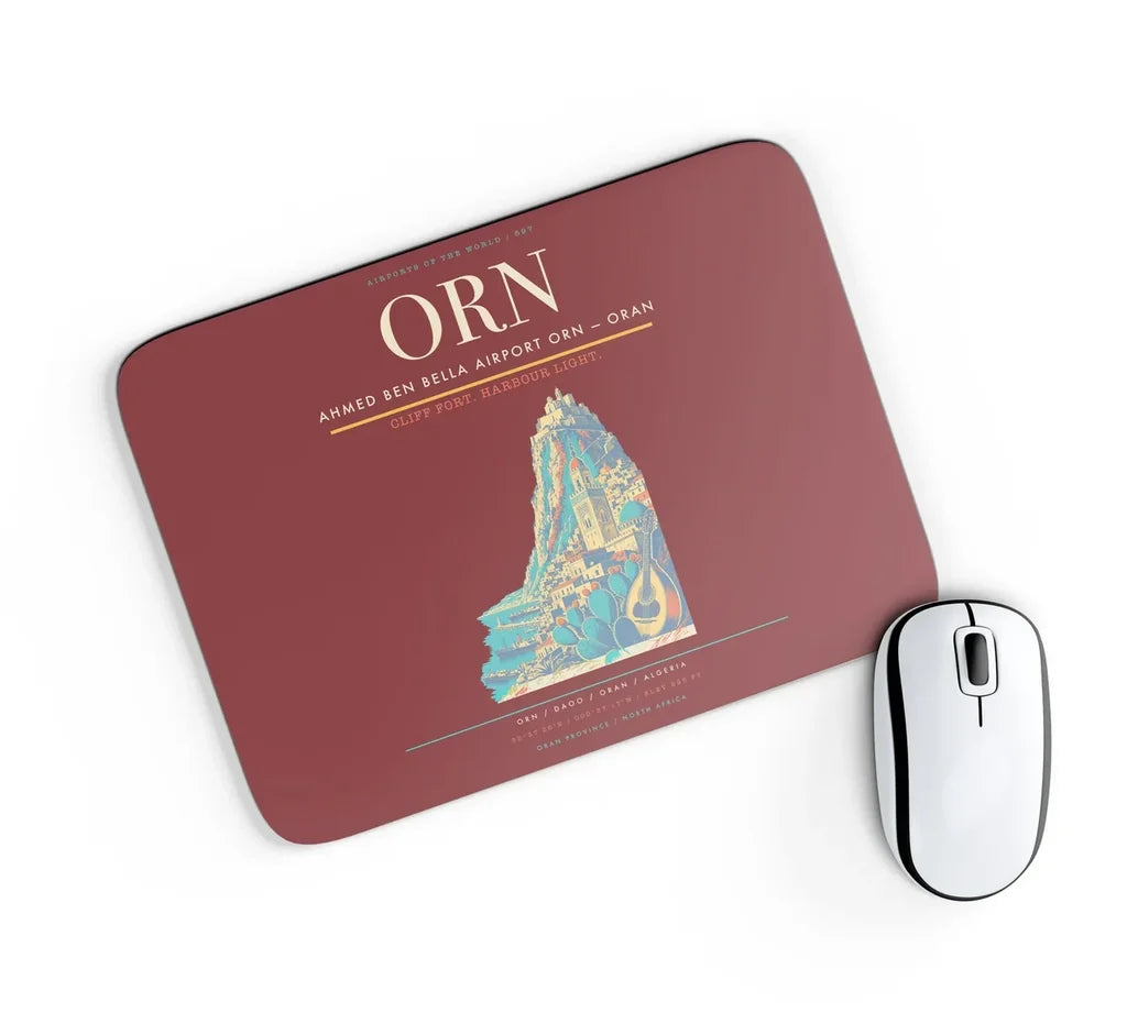 Ahmed Ben Bella Airport (ORN) design on dark red rectangle mouse pad