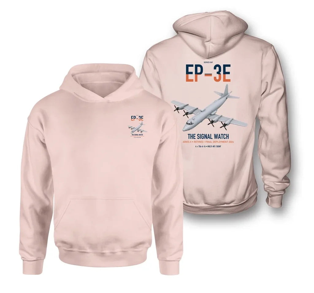 EP-3E ARIES II design on pink double-side hoodie, double-side print