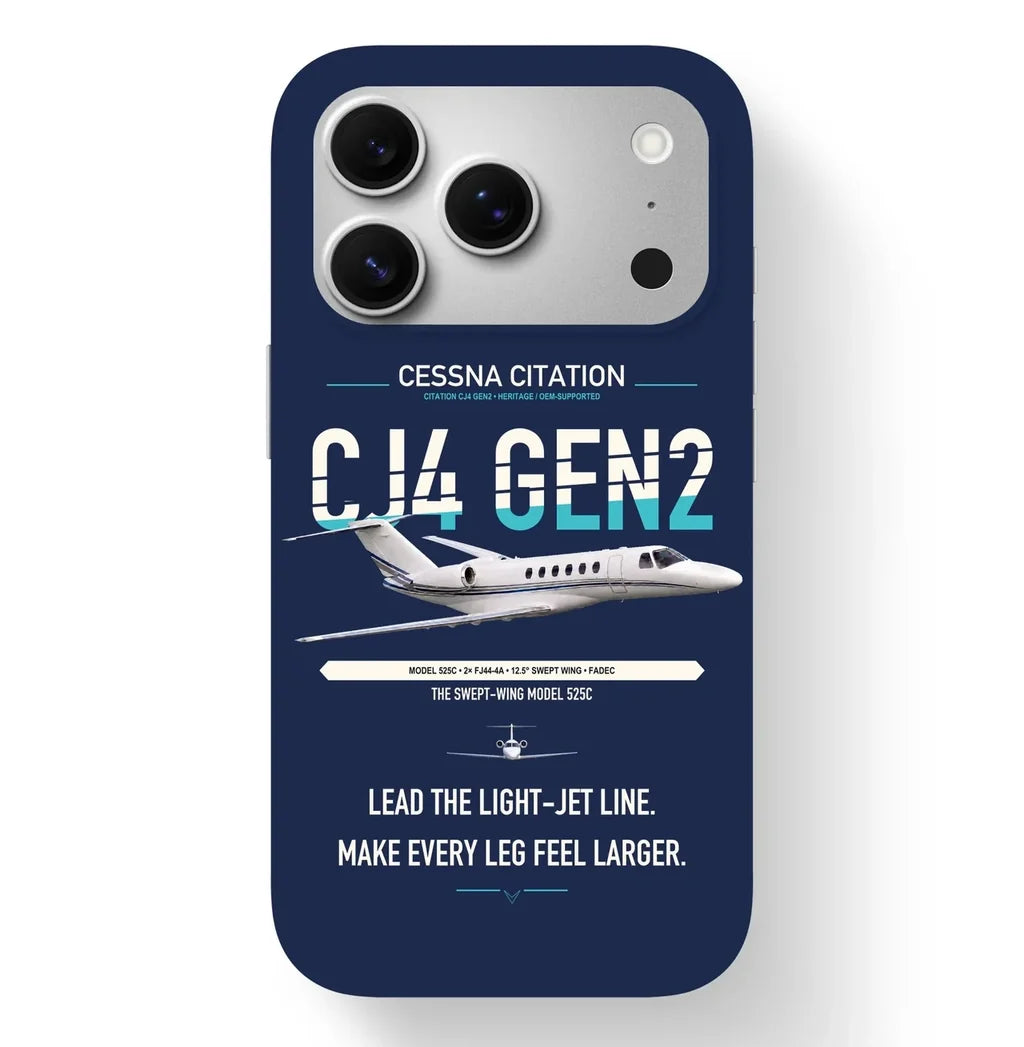 Cessna Citation CJ4 Gen2 design on navy blue magsafe iphone case, for iPhone 17 Pro