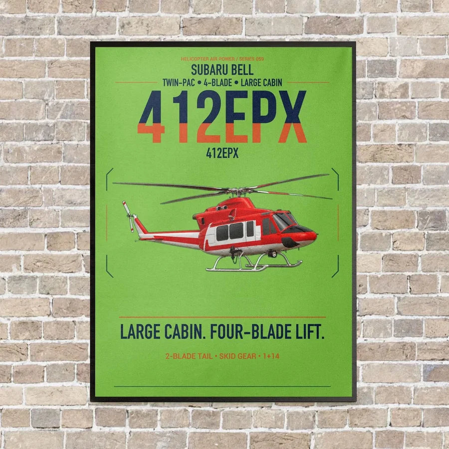 SUBARU Bell 412EPX vertical canvas print - framed - light green background