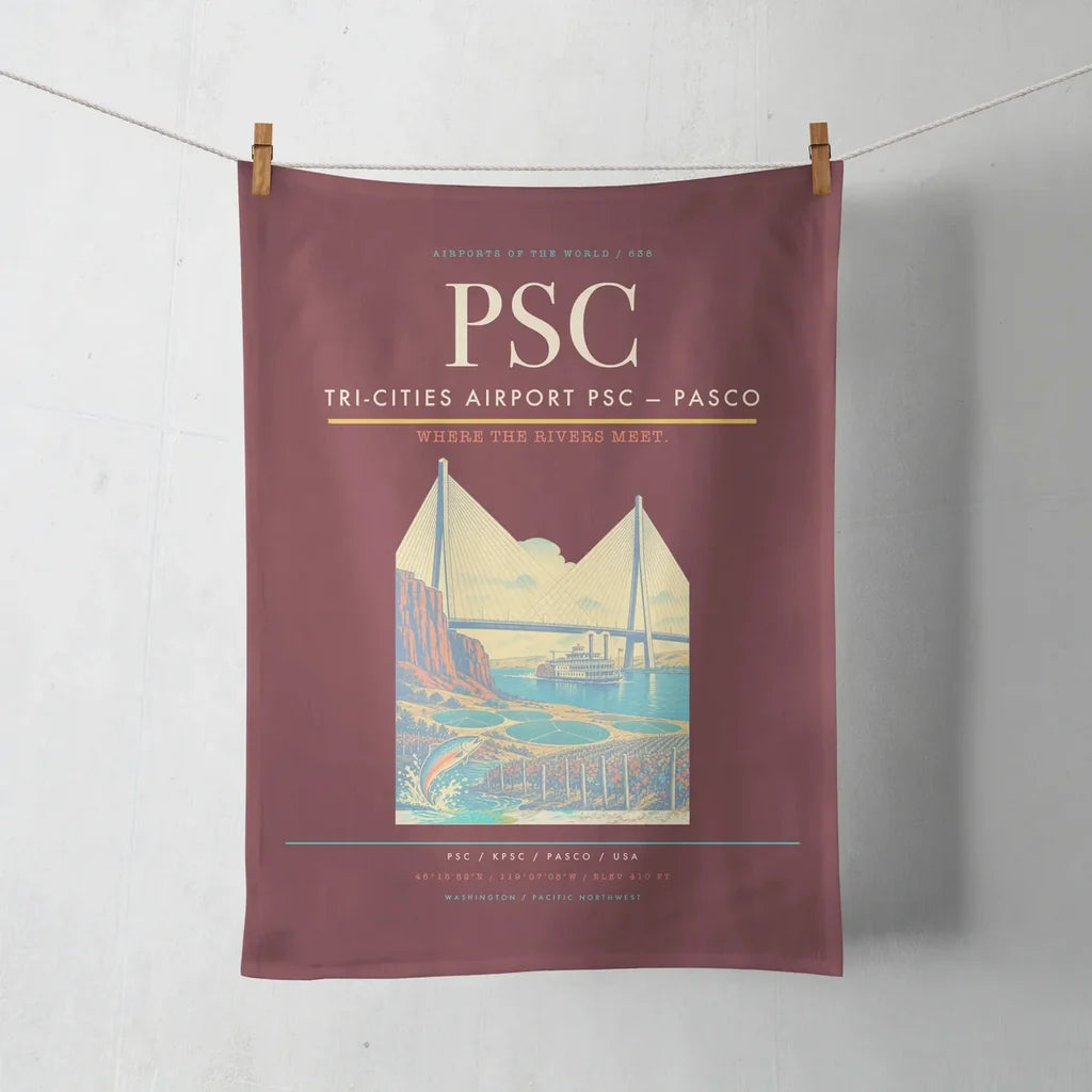 Tri-Cities Airport (PSC) design on dark red towel