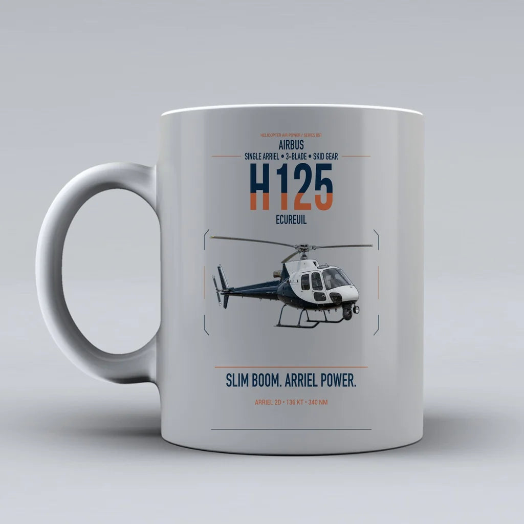 Airbus H125 design on light gray ceramic mug, double-side print