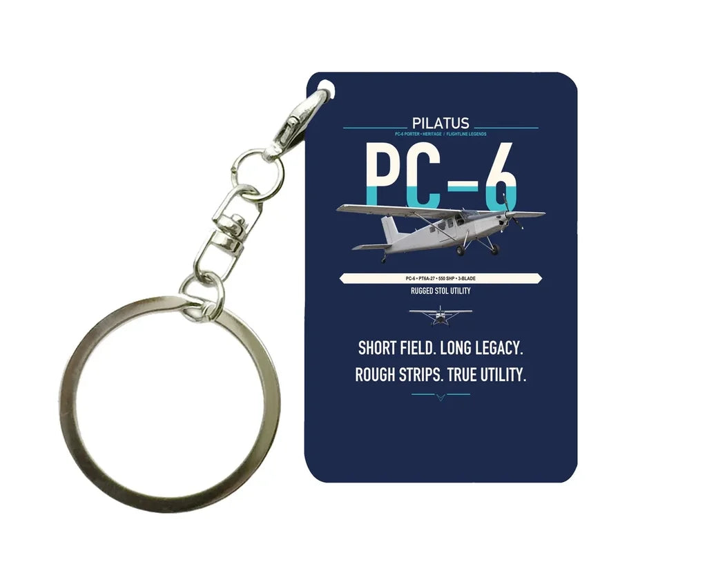 Pilatus PC-6 Porter design on navy blue designed key chain, double-side print