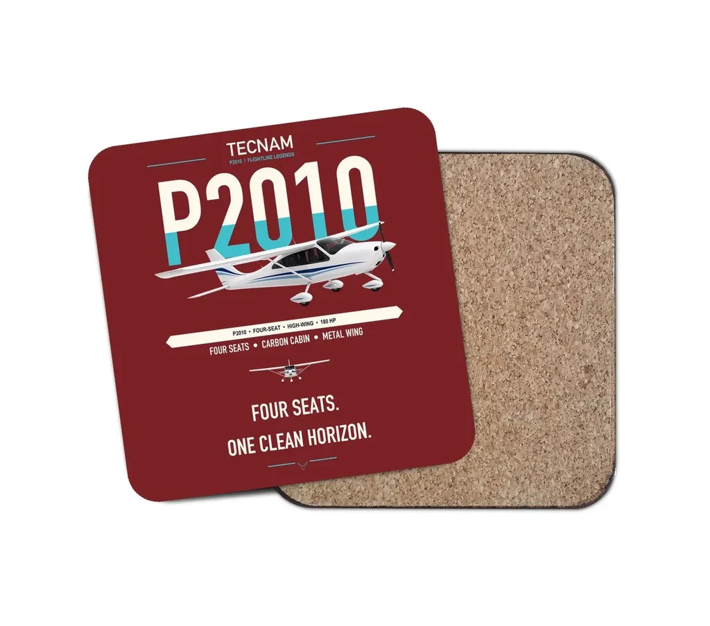 Tecnam P2010 design on dark red 1 piece coaster