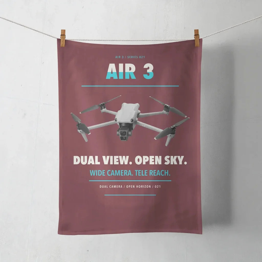 DJI Air 3 design on dark red towel