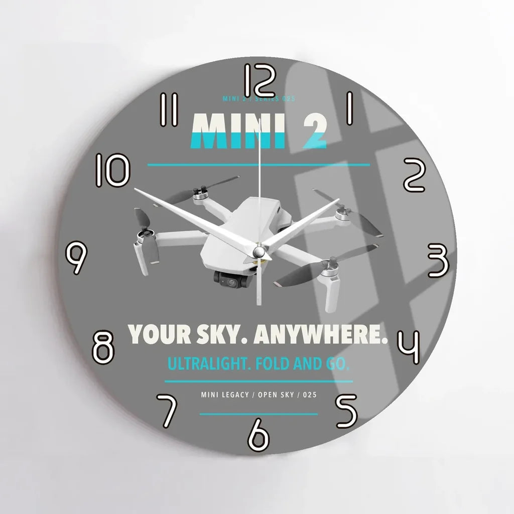 DJI Mini 2 design on gray no frame wall clock