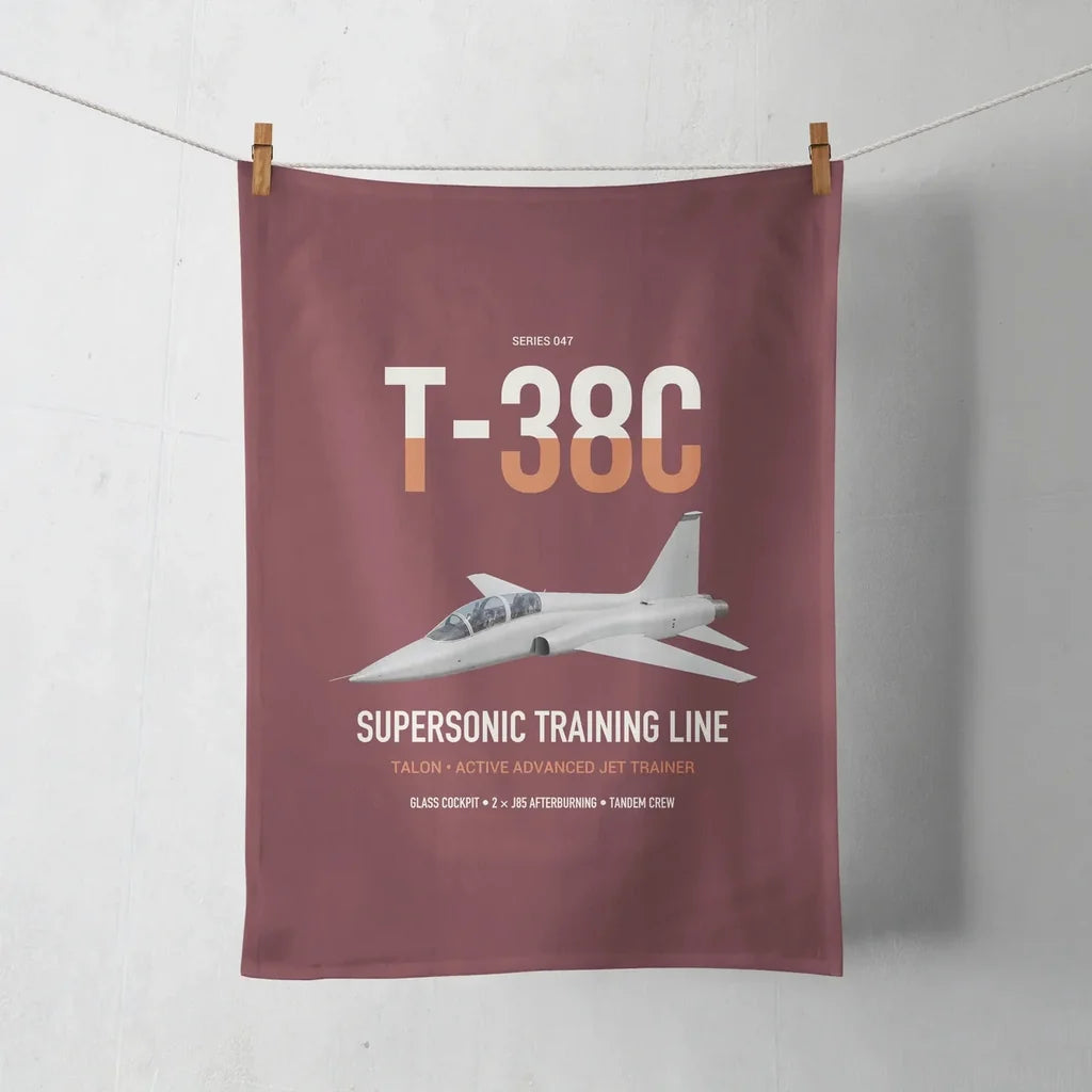 T-38C Talon design on dark red towel