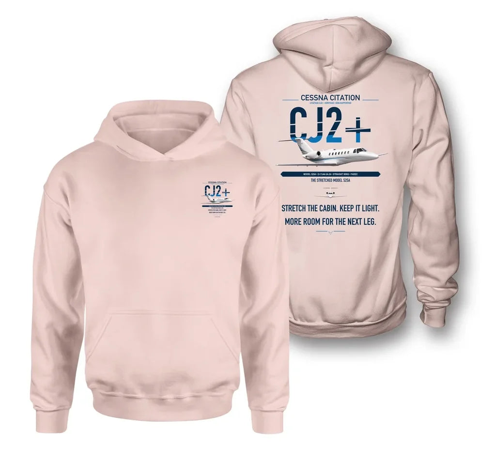 Cessna Citation CJ2+ design on pink double-side hoodie, double-side print