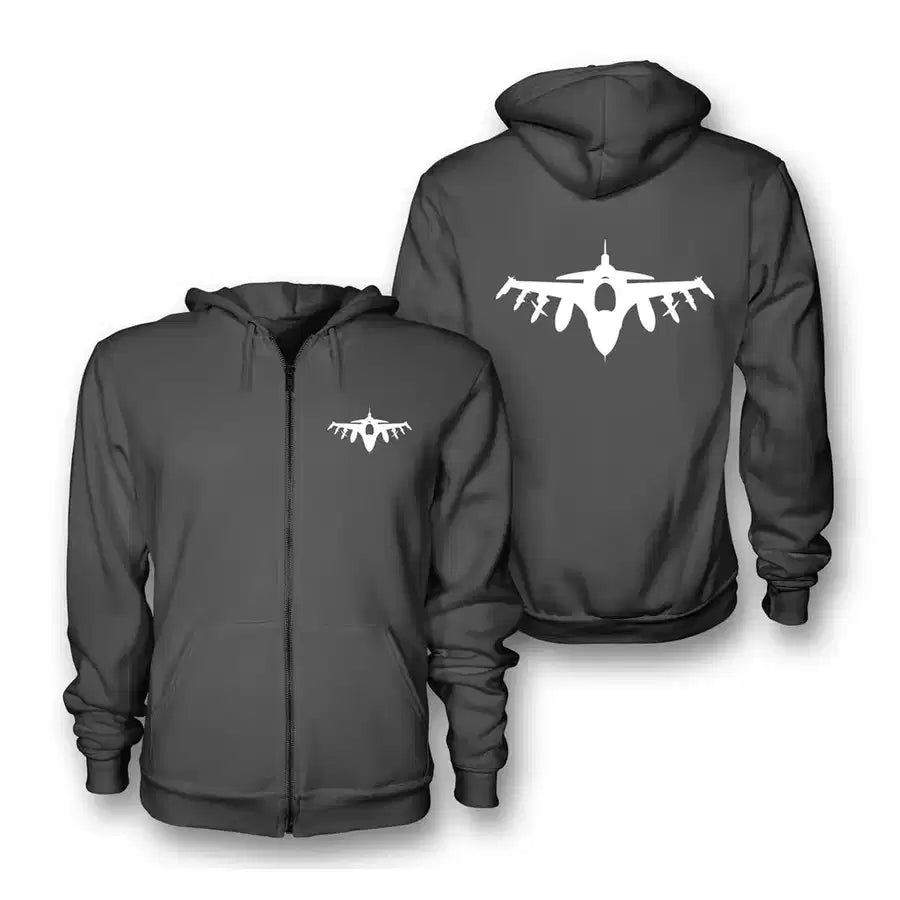 The Fighter Jet 16 Silhouette Zipped Hoodie - Dark Gray
