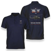 Thumbnail for Bell UH-1Y Venom design on navy blue double-side polo t-shirt, double-side print