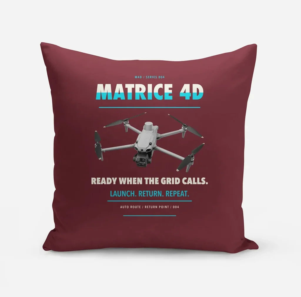 DJI Matrice 4D design on dark red pillow