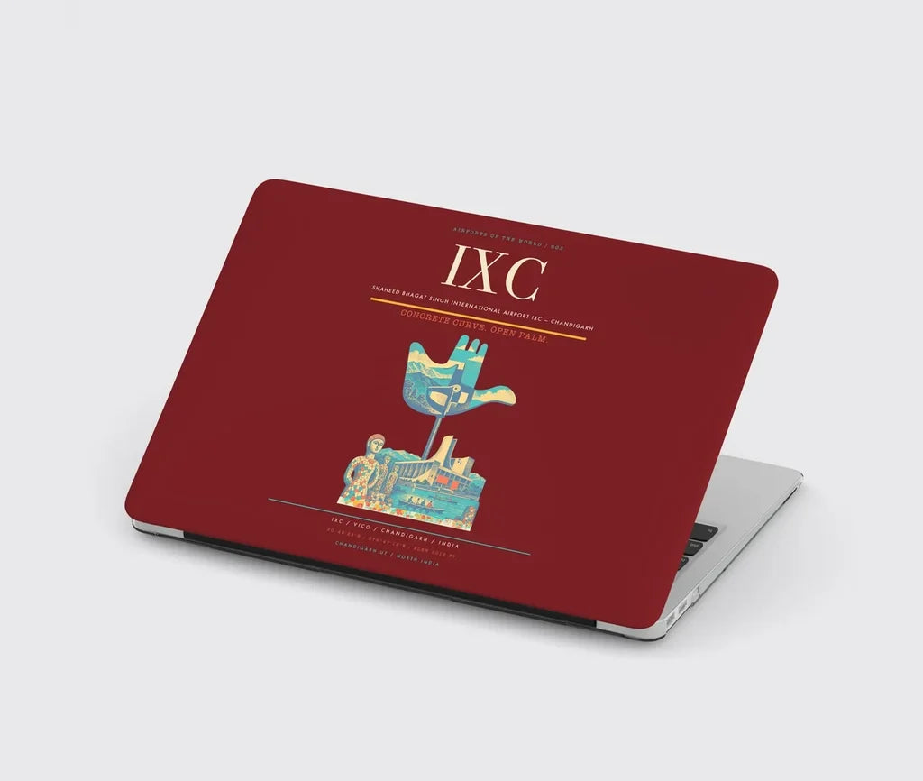 Shaheed Bhagat Singh International Airport (IXC) design on dark red MacBook case