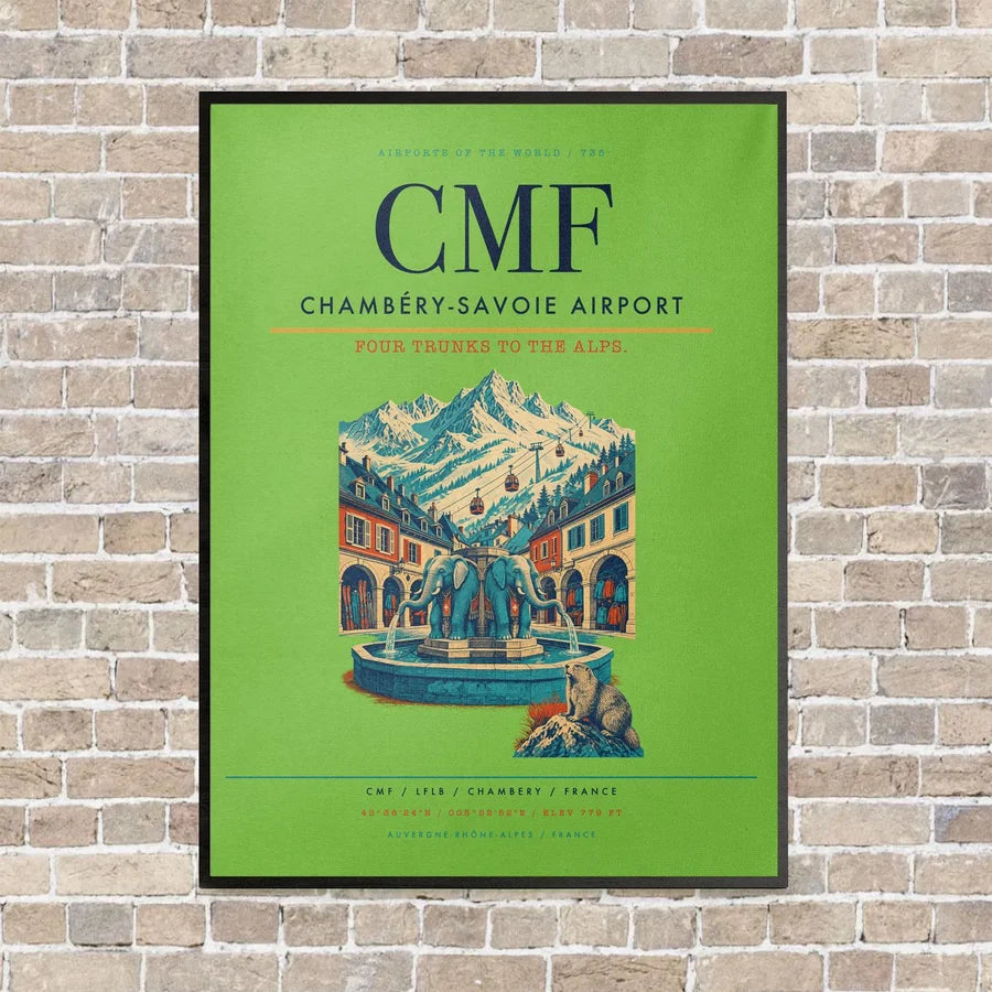 Chambéry-Savoie Airport CMF vertical canvas print - framed - light green background