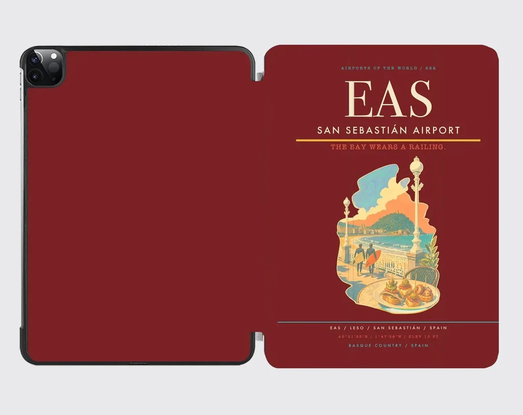 San Sebastián Airport (EAS) design on dark red ipad tablet case