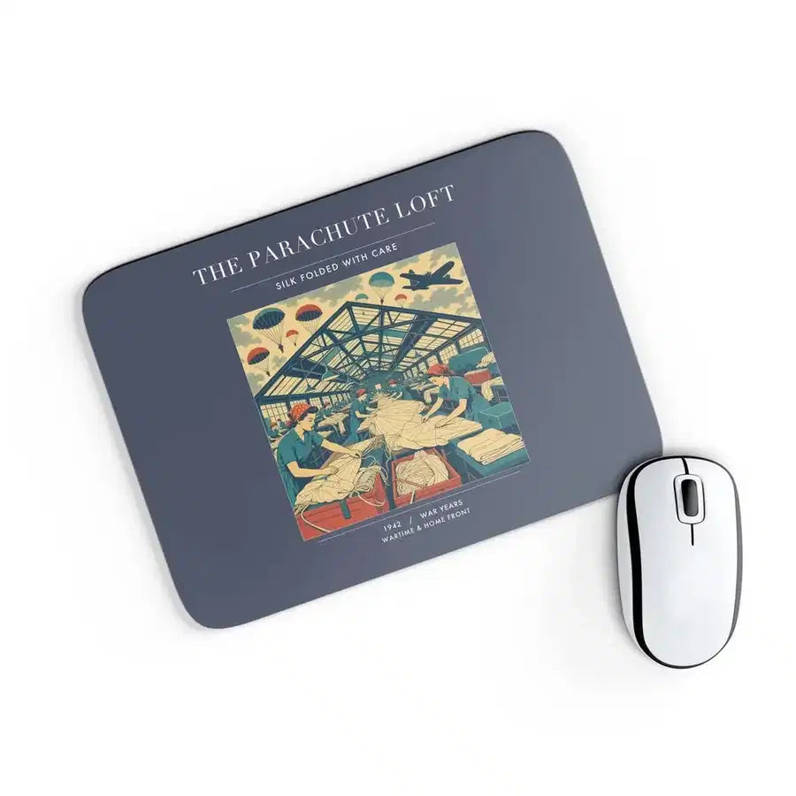 VINTAGE G4508 - The Parachute Loft - Designed Mouse Pads design on navyblue rectangle