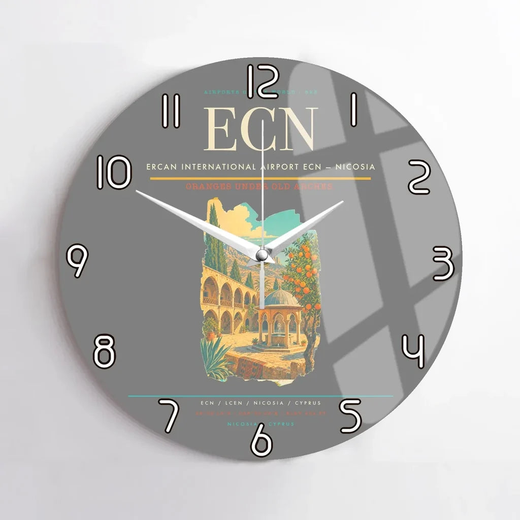 Ercan International Airport (ECN) design on gray no frame wall clock