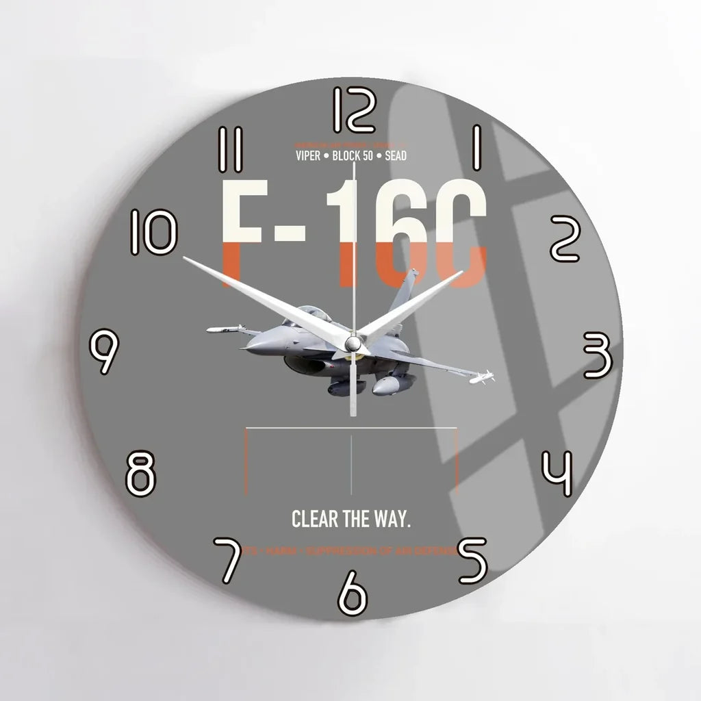 F-16C Block 50 Clear The Way design on gray no frame wall clock
