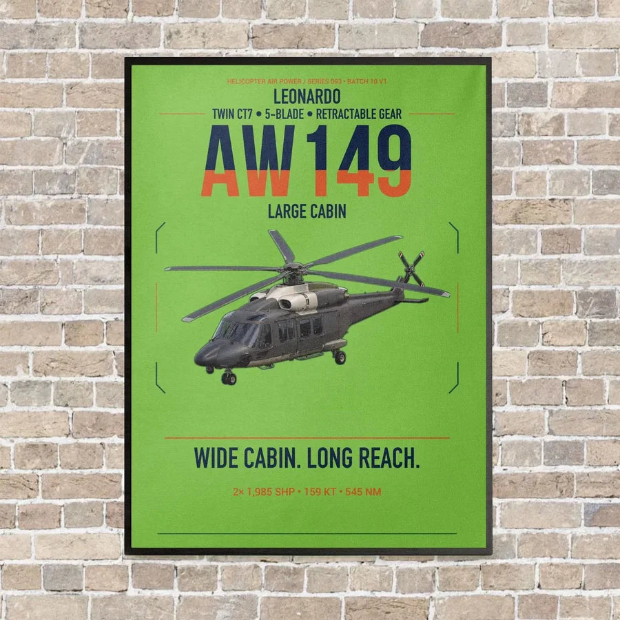 Leonardo AW149 vertical canvas print - framed - light green background
