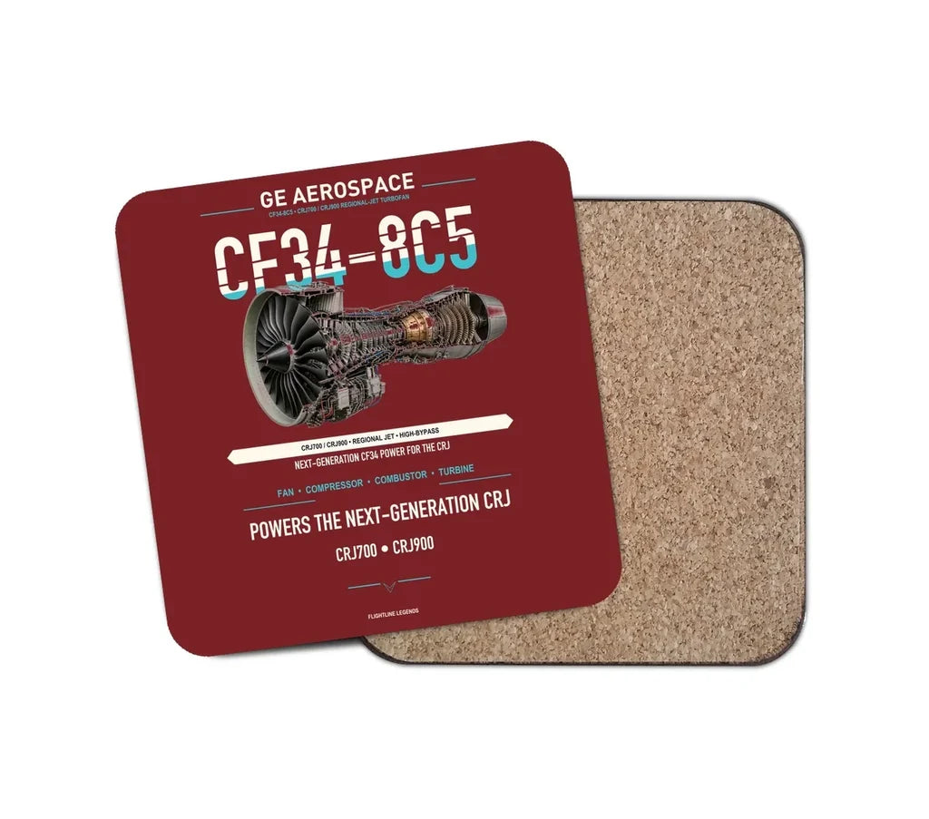 CF34-8C5 design on dark red 1 piece coaster