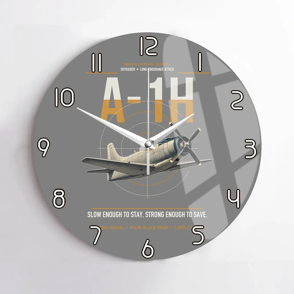 A-1H Skyraider design on gray no frame wall clock