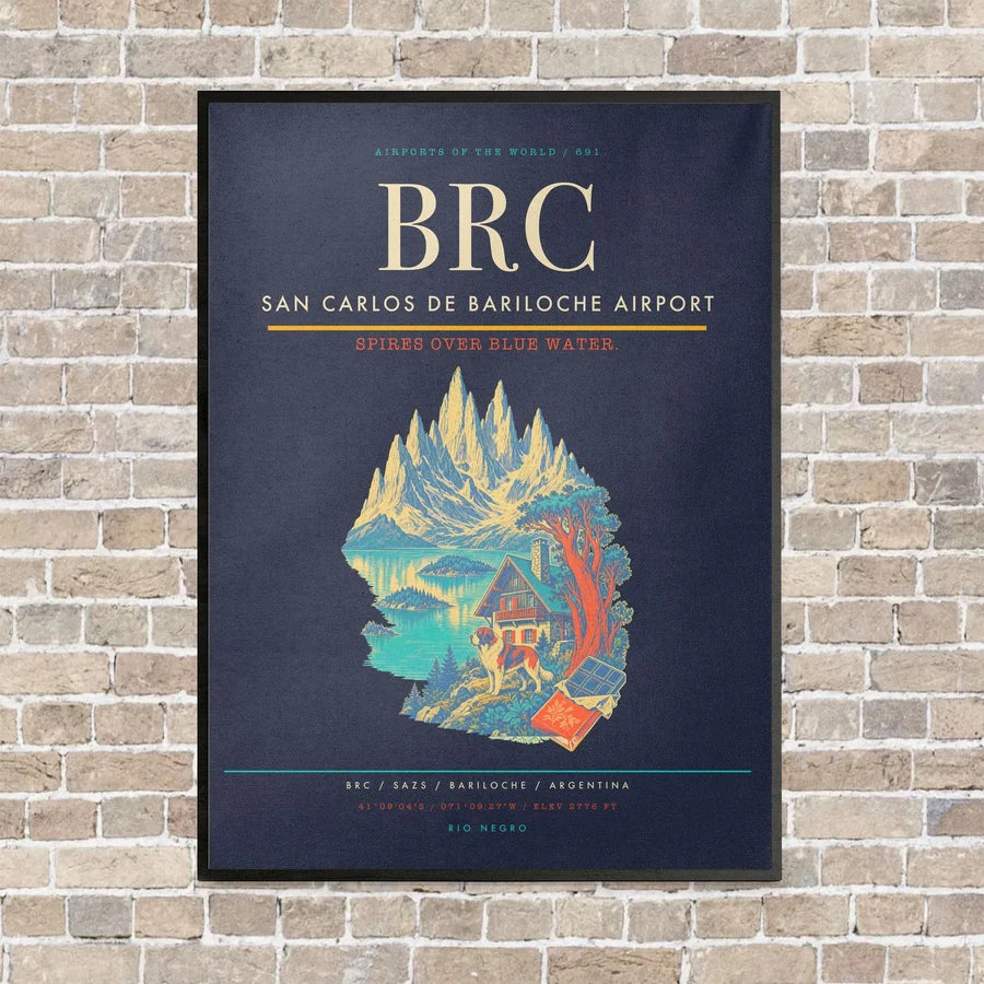 San Carlos de Bariloche Airport BRC - Canvas Framed - Navy Blue