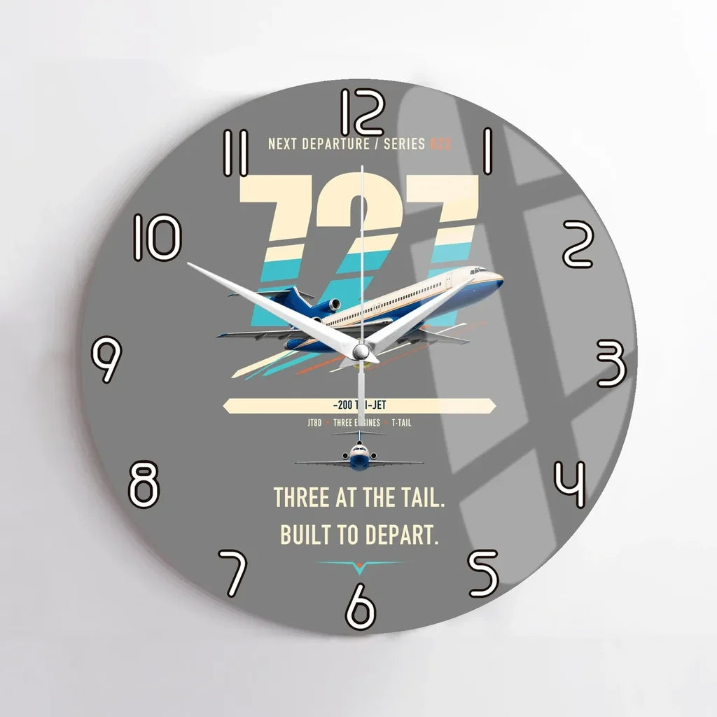 Boeing 727-200 design on gray no frame wall clock