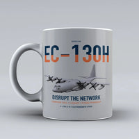 Thumbnail for EC-130H Compass Call design on light gray ceramic mug, double-side print
