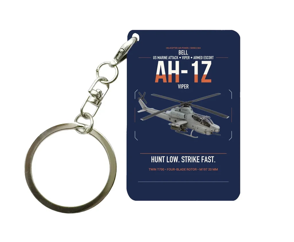 Bell AH-1Z Viper design on navy blue designed key chain, double-side print