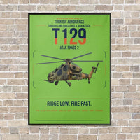 Thumbnail for Turkish Aerospace T129 ATAK Phase 2 vertical canvas print - framed - light green background