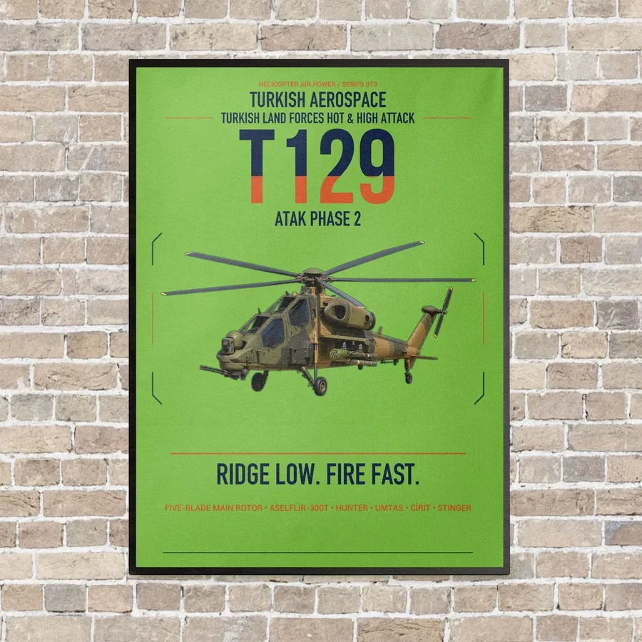 Turkish Aerospace T129 ATAK Phase 2 vertical canvas print - framed - light green background