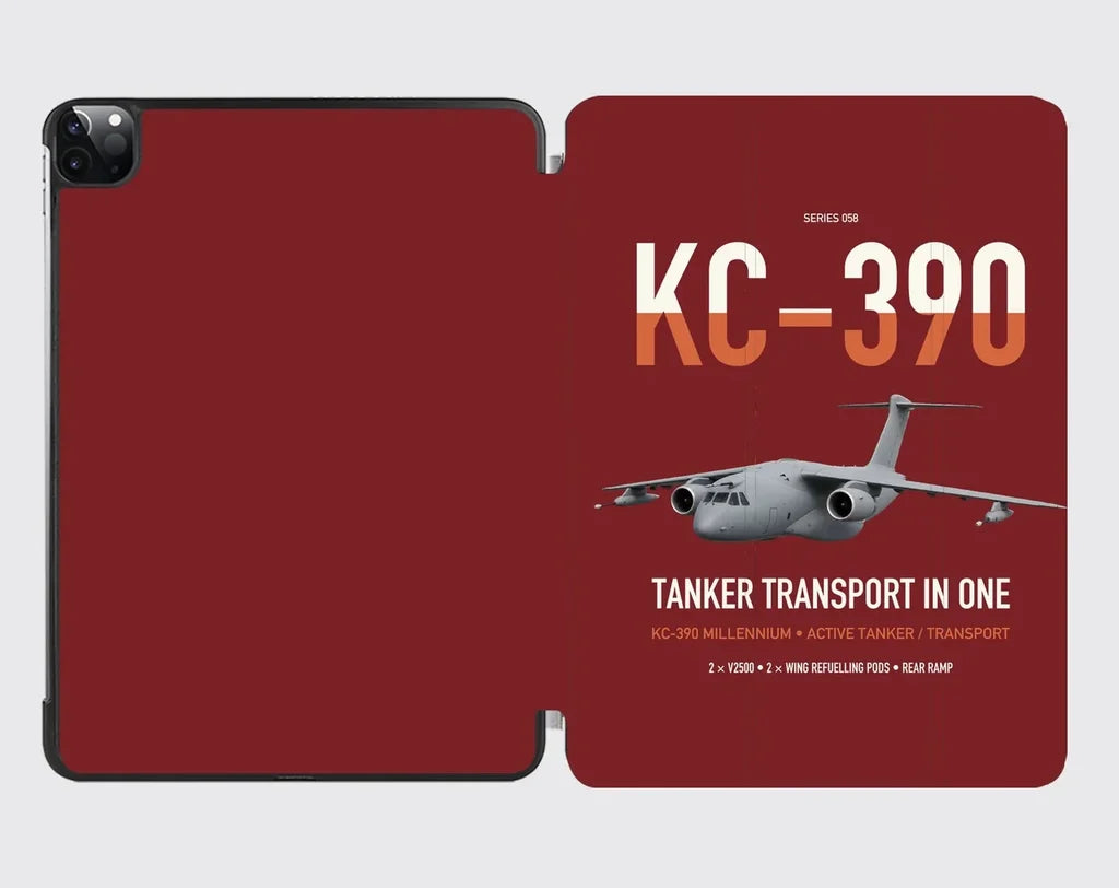 Embraer KC-390 Millennium design on dark red ipad tablet case