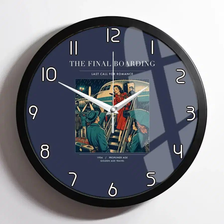 VINTAGE G4102 - The Final Boarding - Designed Wall Clocks design on navyblue framed
