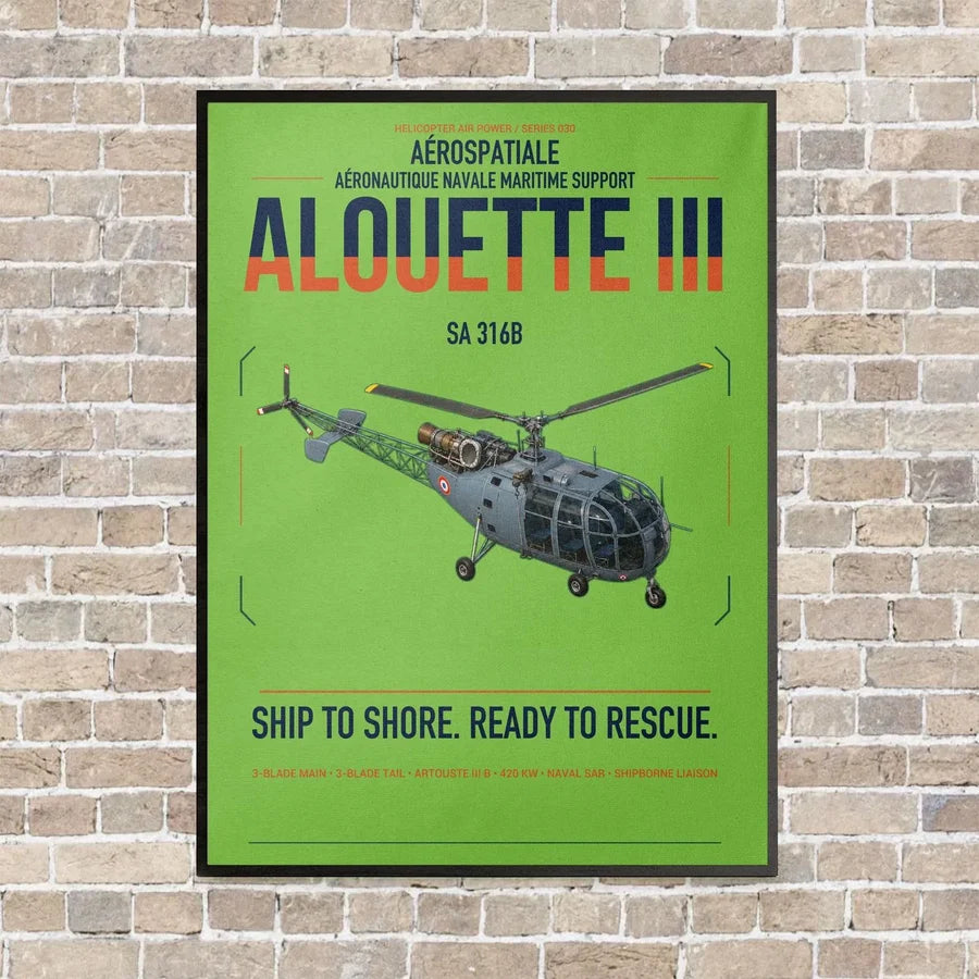 Aérospatiale SA 316B Alouette III vertical canvas print - framed - light green background