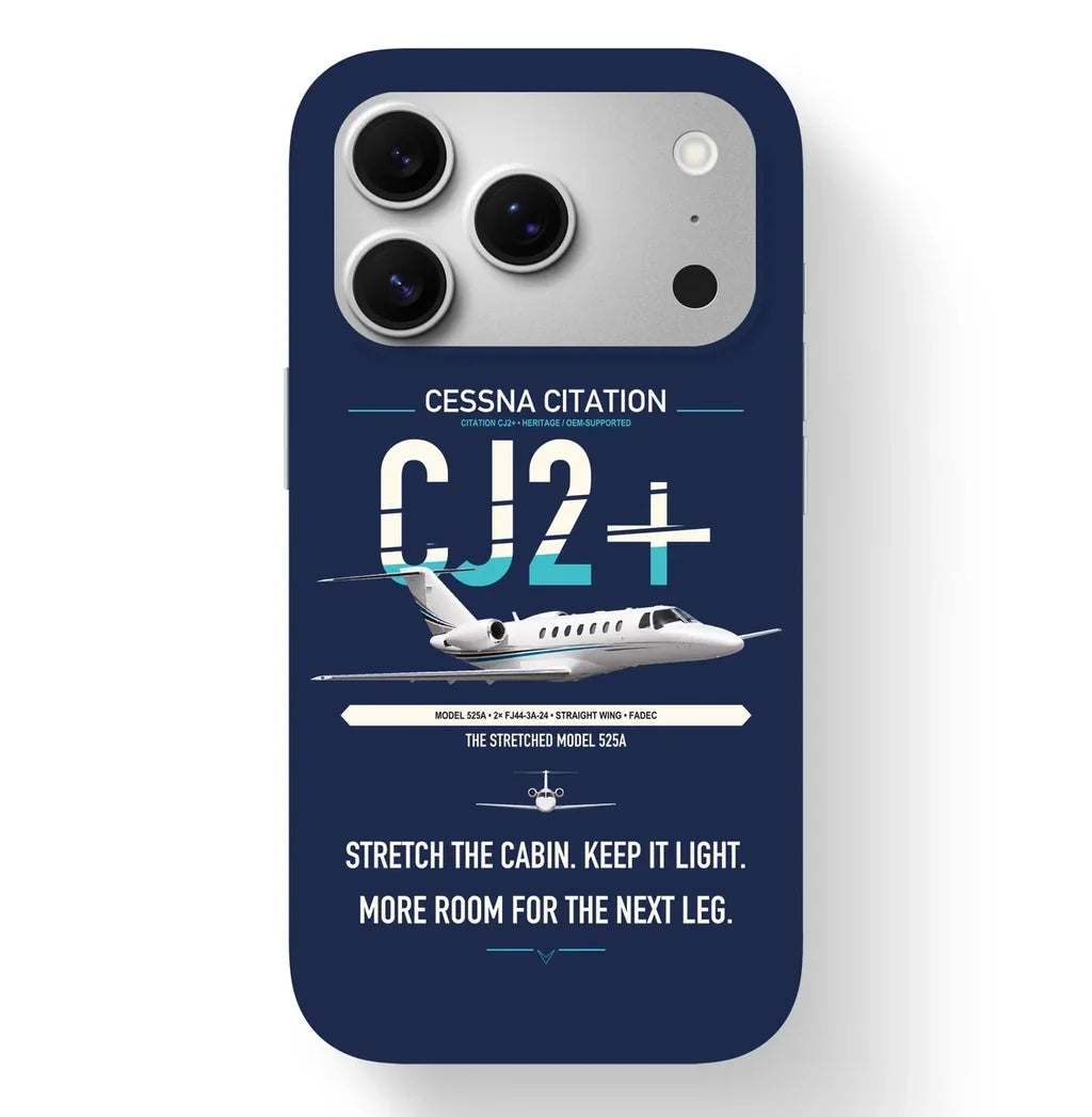 Cessna Citation CJ2+ design on navy blue magsafe iphone case, for iPhone 17 Pro